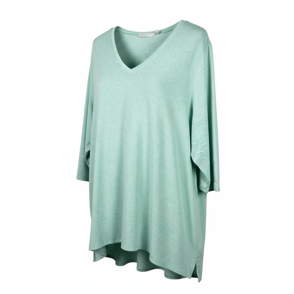 Soft Surroundings Tunic Top Plus Size 3X Green V Neck 3/4 Sleeve High Low Casual